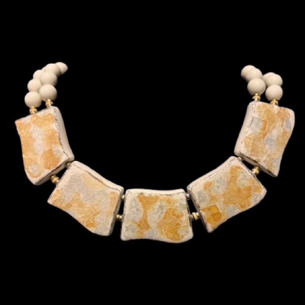 Vintage  Porcelain or Ceramic Hand- made Bead Necklace - likely imported